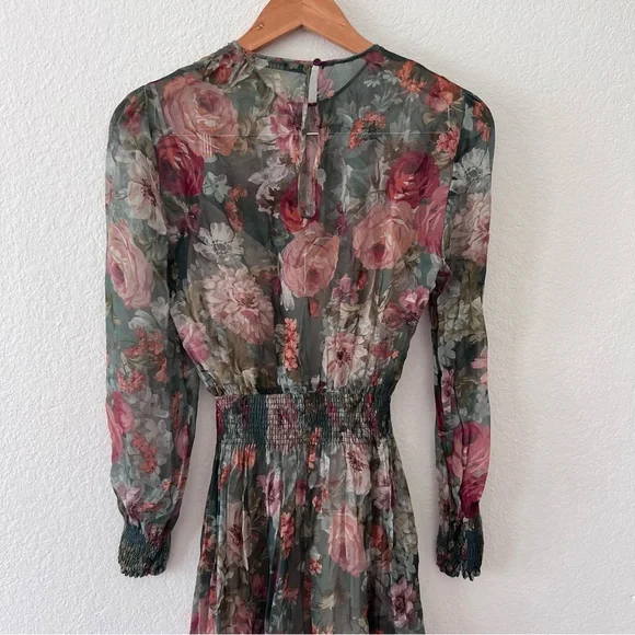 Zara Rare Viral Floral Sheer Midi Dress Sz M - Picture 10 of 11